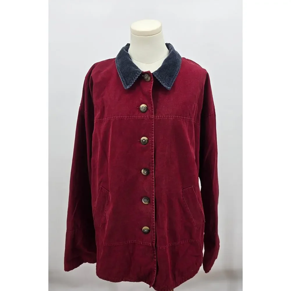 Vintage 90's Cherokee Barn Duck Coat/Chore Jacket Red Canvas Corduroy Collar